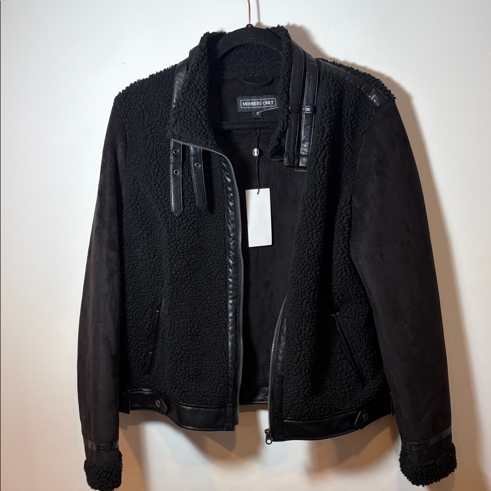 Members Only Women’s Black Moto Faux Suede Plush Jacket - NWT - XL - Picture 12 of 16
